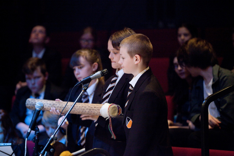 Students perform in a large scale end of term concert (photography by Andy Brown)